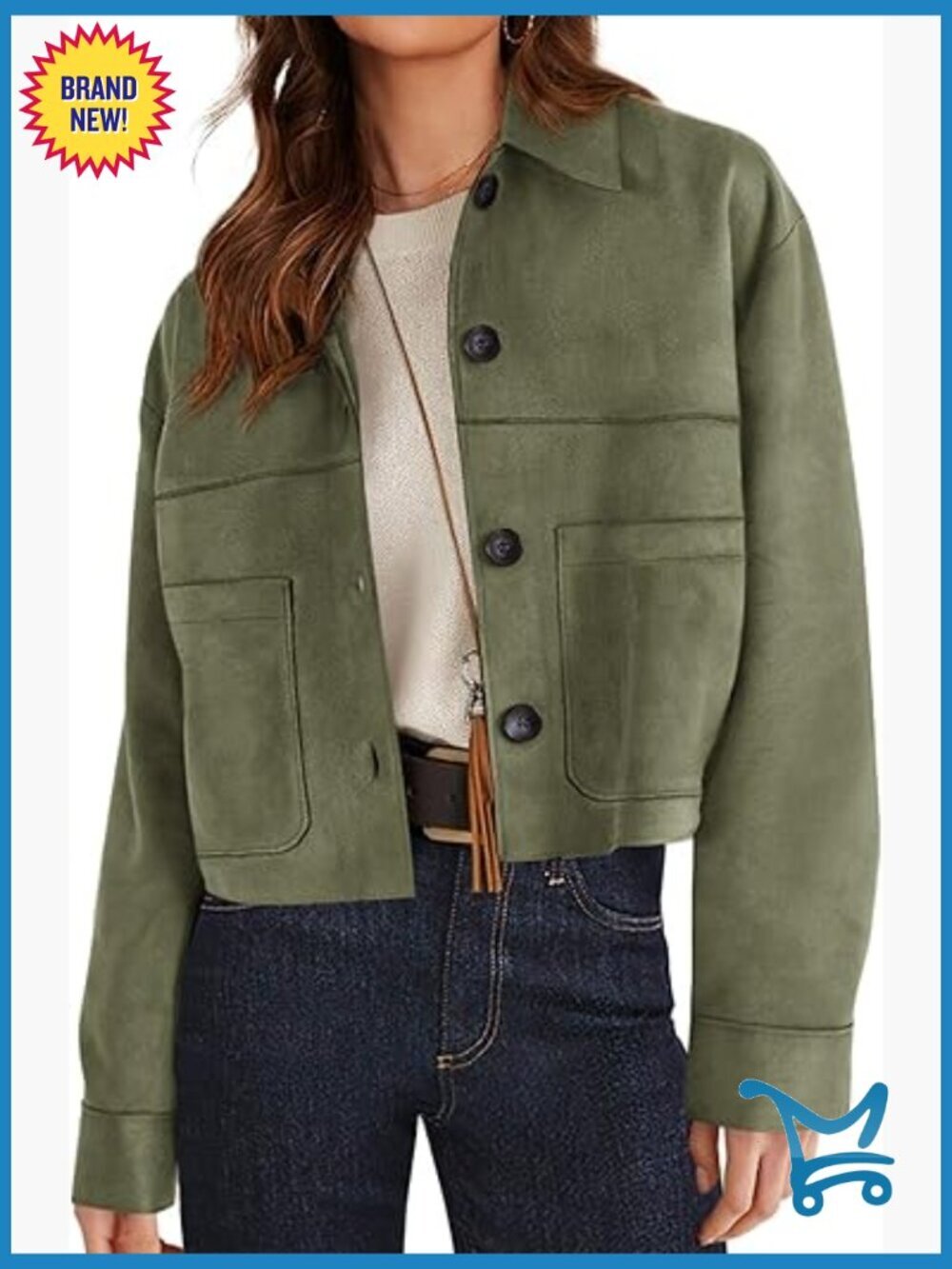 Faux Suede Cropped Jacket Casual Lightweight Button Down Coat